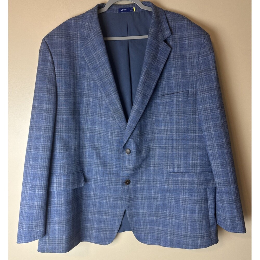 Apt. 9 Men’s Blue Plaid 2-Button Notch Lapel Blazer Sport Coat 54R